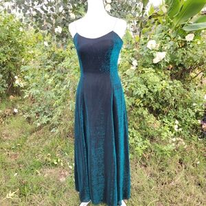 Vintage Scott McClintock 90s Teal Shimmer Dress Prom Formal Gown 6 M